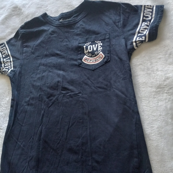 ON FIRE NAVY BLUE LOVE REPUBLIC SHORT SLEEVE SHIRT. WOMENS SIZE M. - Picture 5 of 12